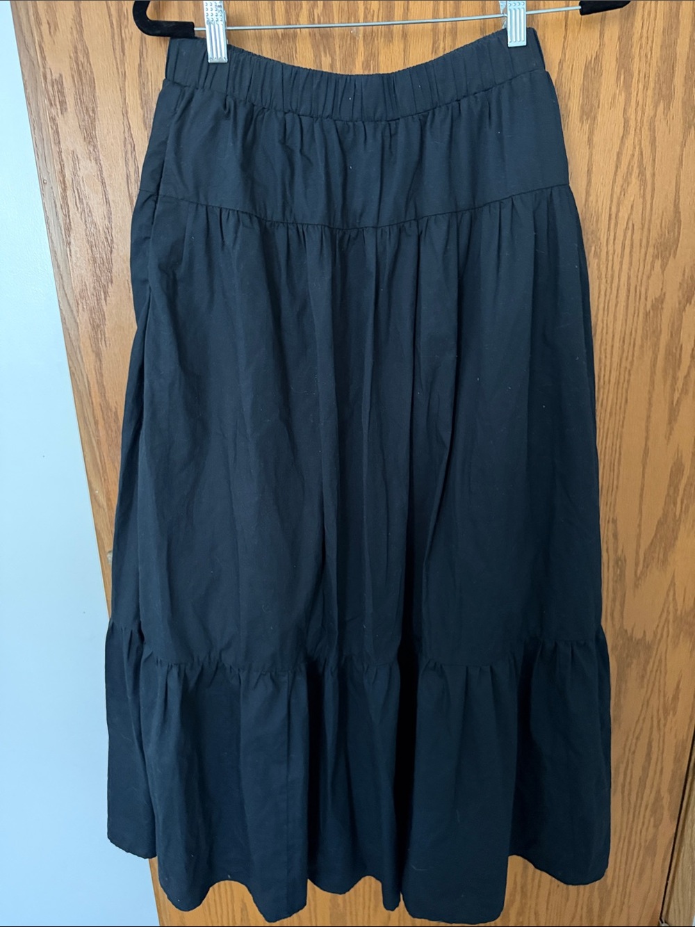 Black Tiered Midi Skirt